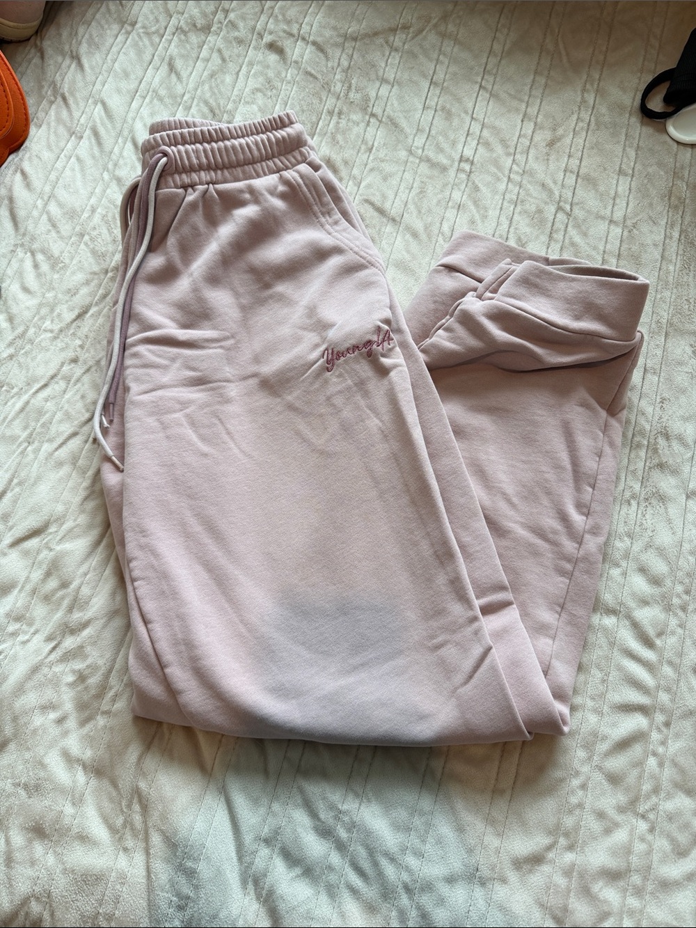 YoungLA Pale Pink Fleece Joggers with Script Logo